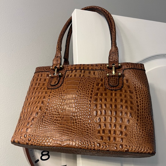 Etienne Aigner Croc embossed brown leather satchel - Picture 6 of 16